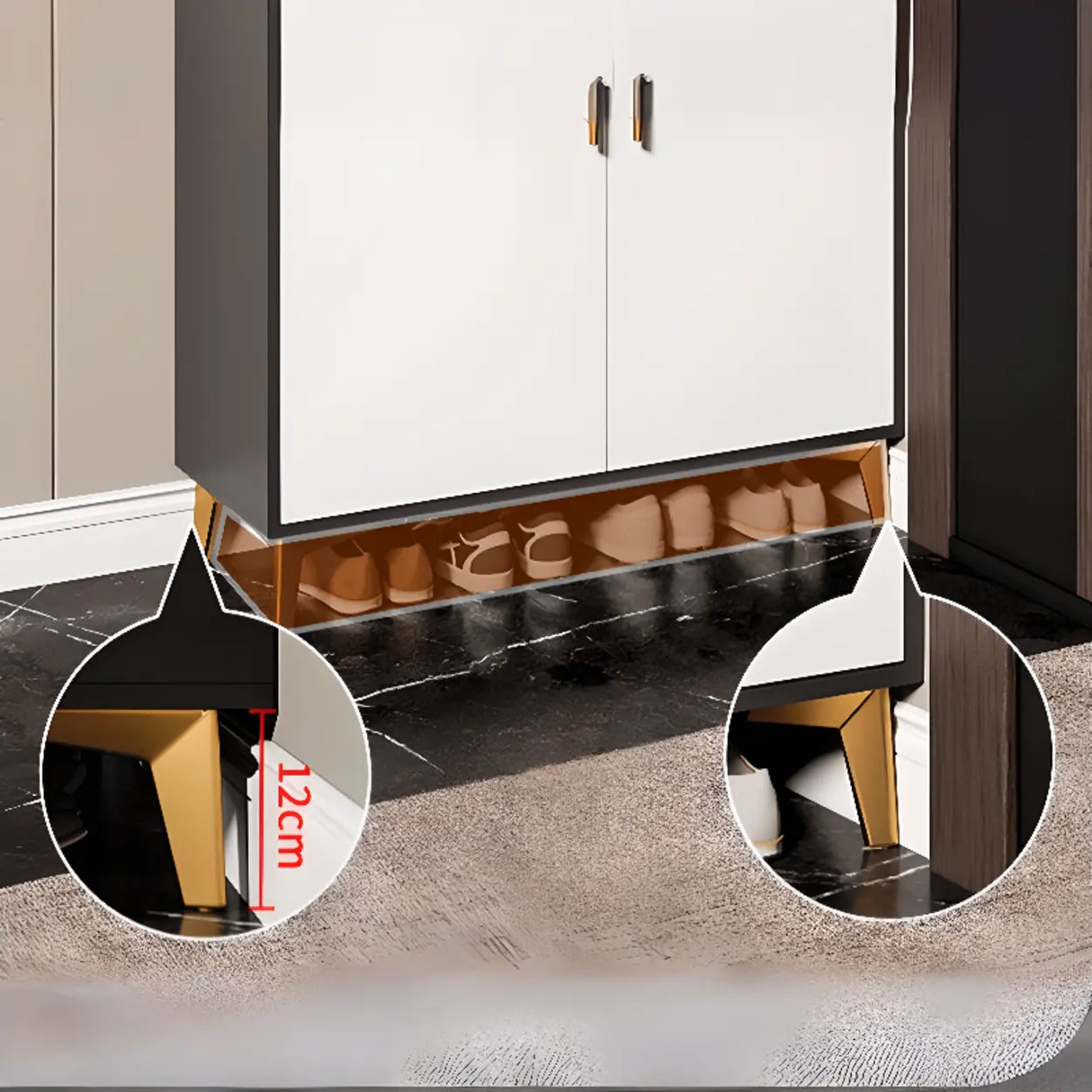 Modern Two-Door Wood Hallway White Large Shoe Cabinet Image - 12