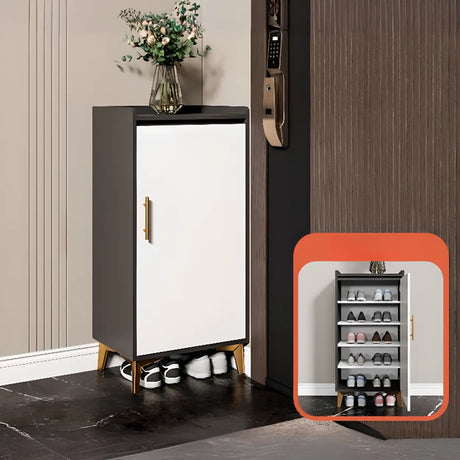 Modern Two-Door Wood Hallway White Large Shoe Cabinet Image - 2