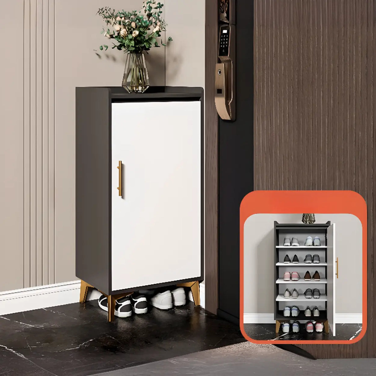 Modern Two-Door Wood Hallway White Large Shoe Cabinet Image - 2