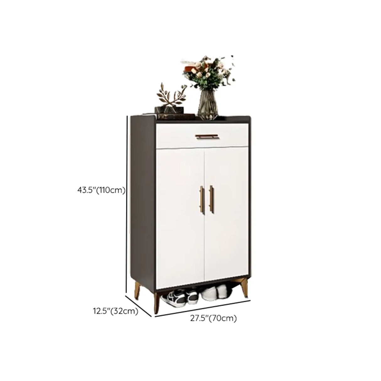 Modern Two-Door Wood Hallway White Large Shoe Cabinet Image - 34