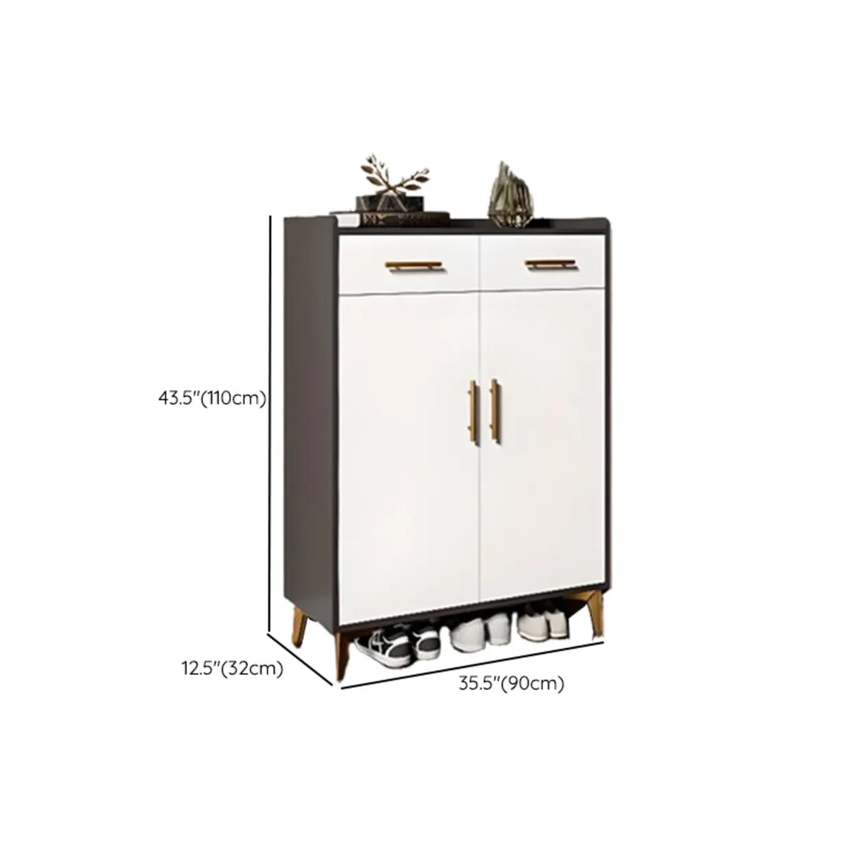 Modern Two-Door Wood Hallway White Large Shoe Cabinet Image - 38