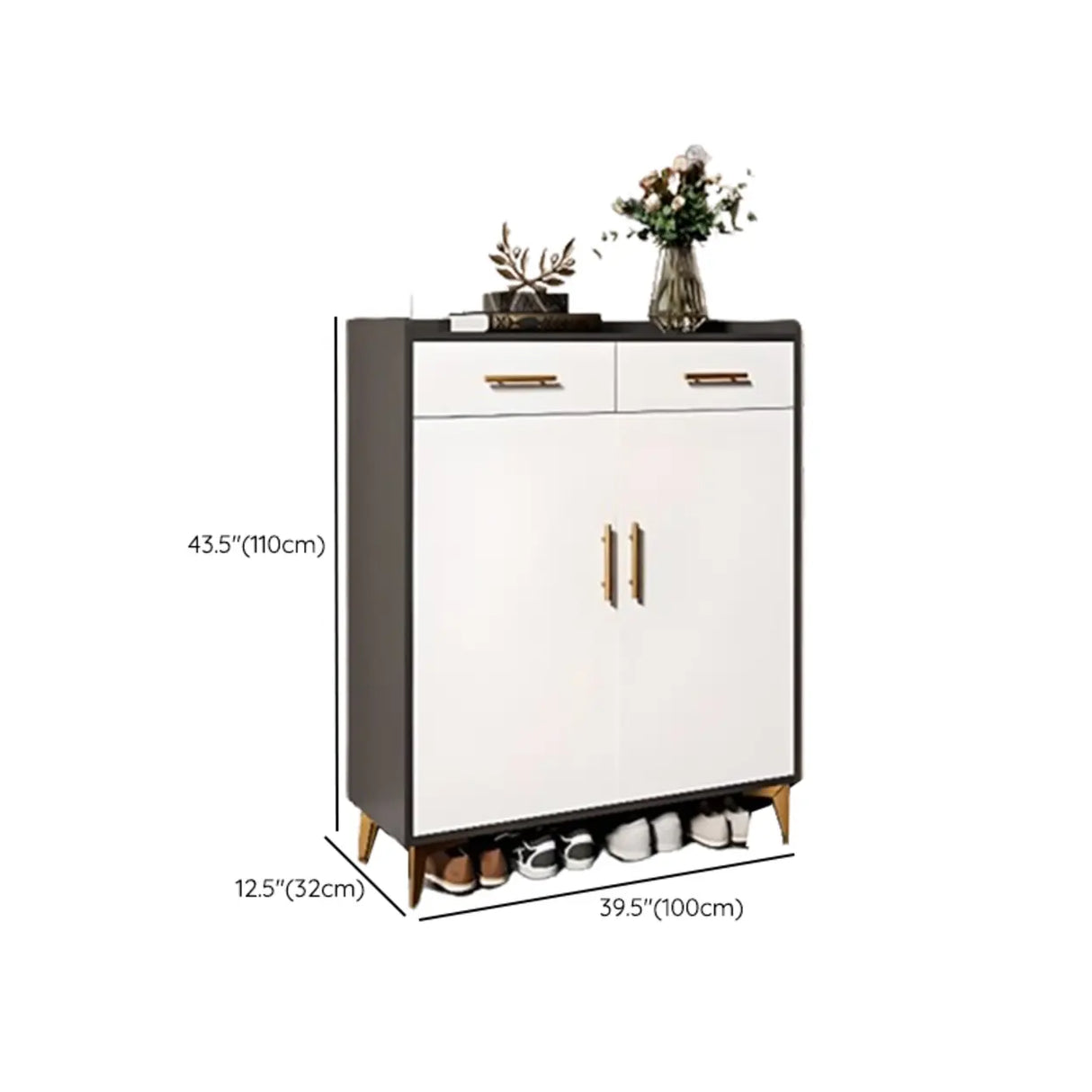 Modern Two-Door Wood Hallway White Large Shoe Cabinet Image - 39