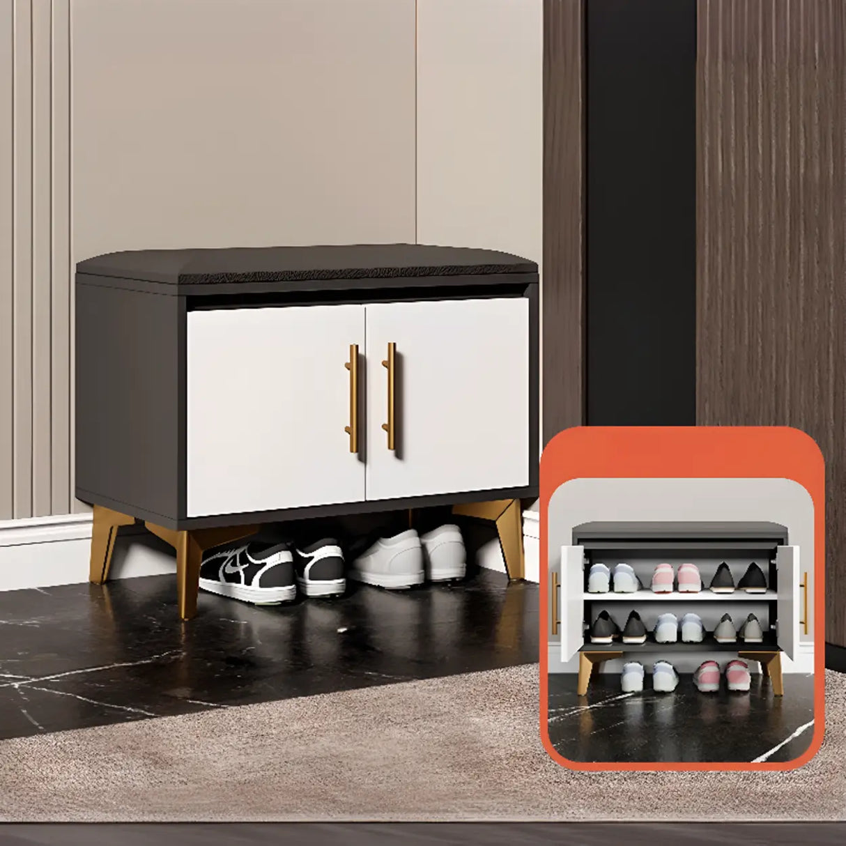 Modern Two-Door Wood Hallway White Large Shoe Cabinet Image - 5