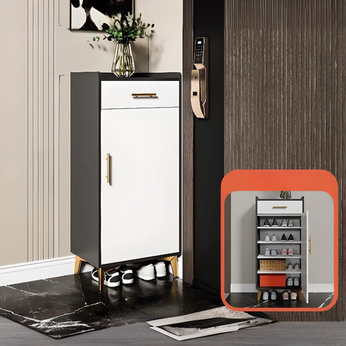 Modern Two-Door Wood Hallway White Large Shoe Cabinet Image - 7