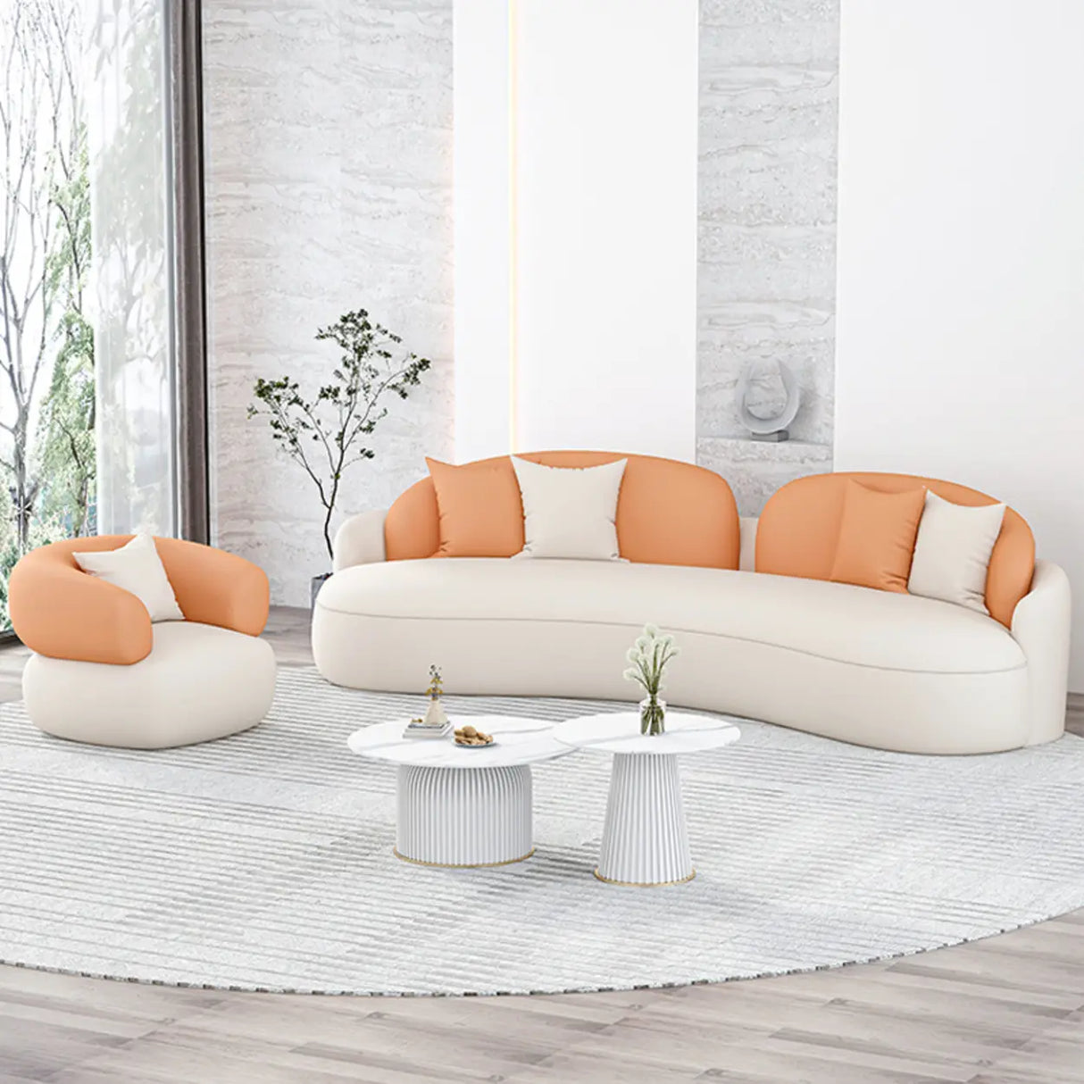 Modern Two-Tone Curved Leather Concealed Support Sofa Image - 1