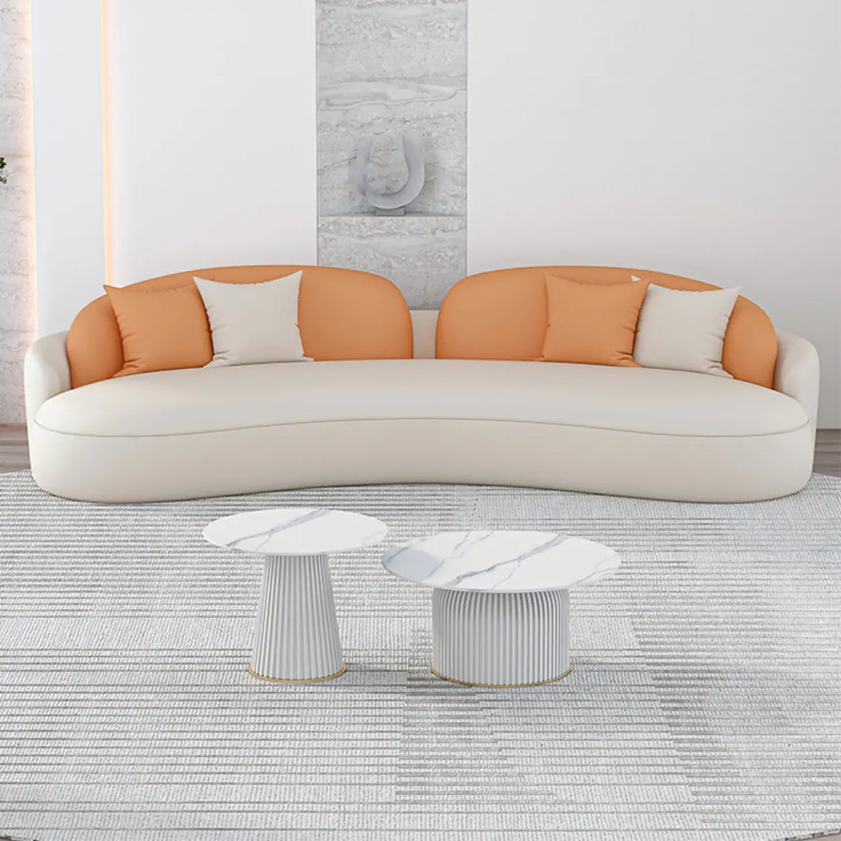 Modern Two-Tone Curved Leather Concealed Support Sofa Image - 4