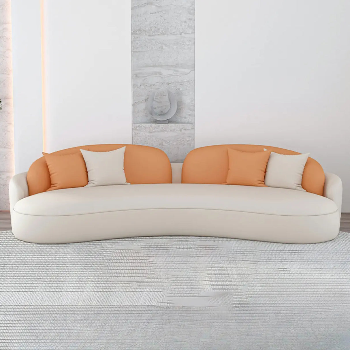 Modern Two-Tone Curved Leather Concealed Support Sofa Image - 5