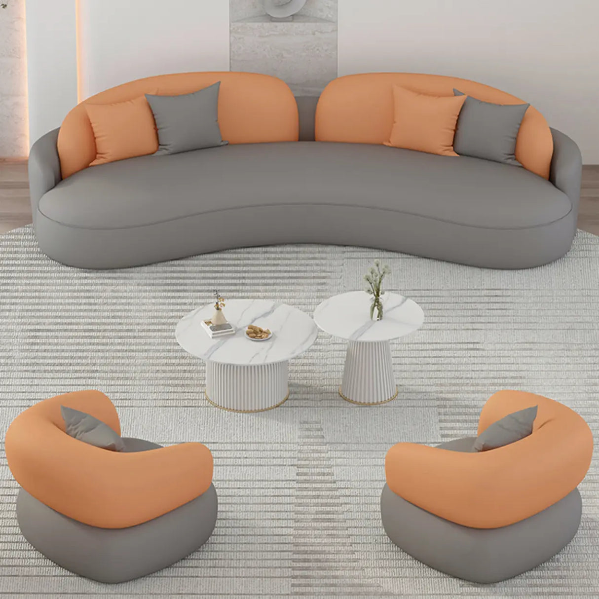 Modern Two-Tone Curved Leather Concealed Support Sofa Image - 6