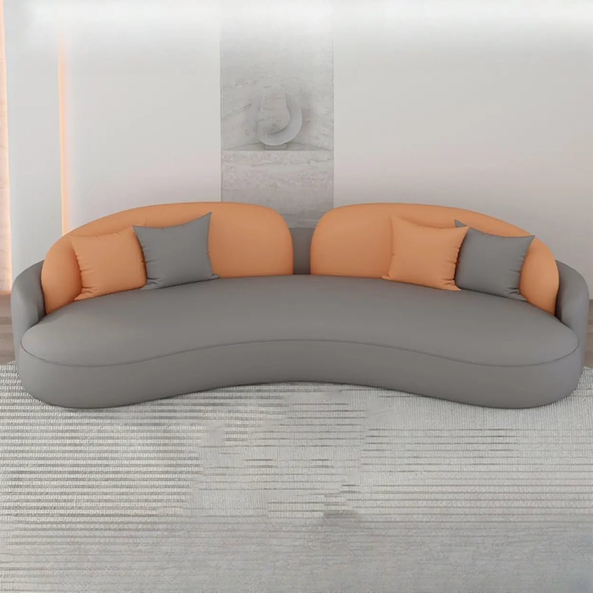 Modern Two-Tone Curved Leather Concealed Support Sofa Image - 7