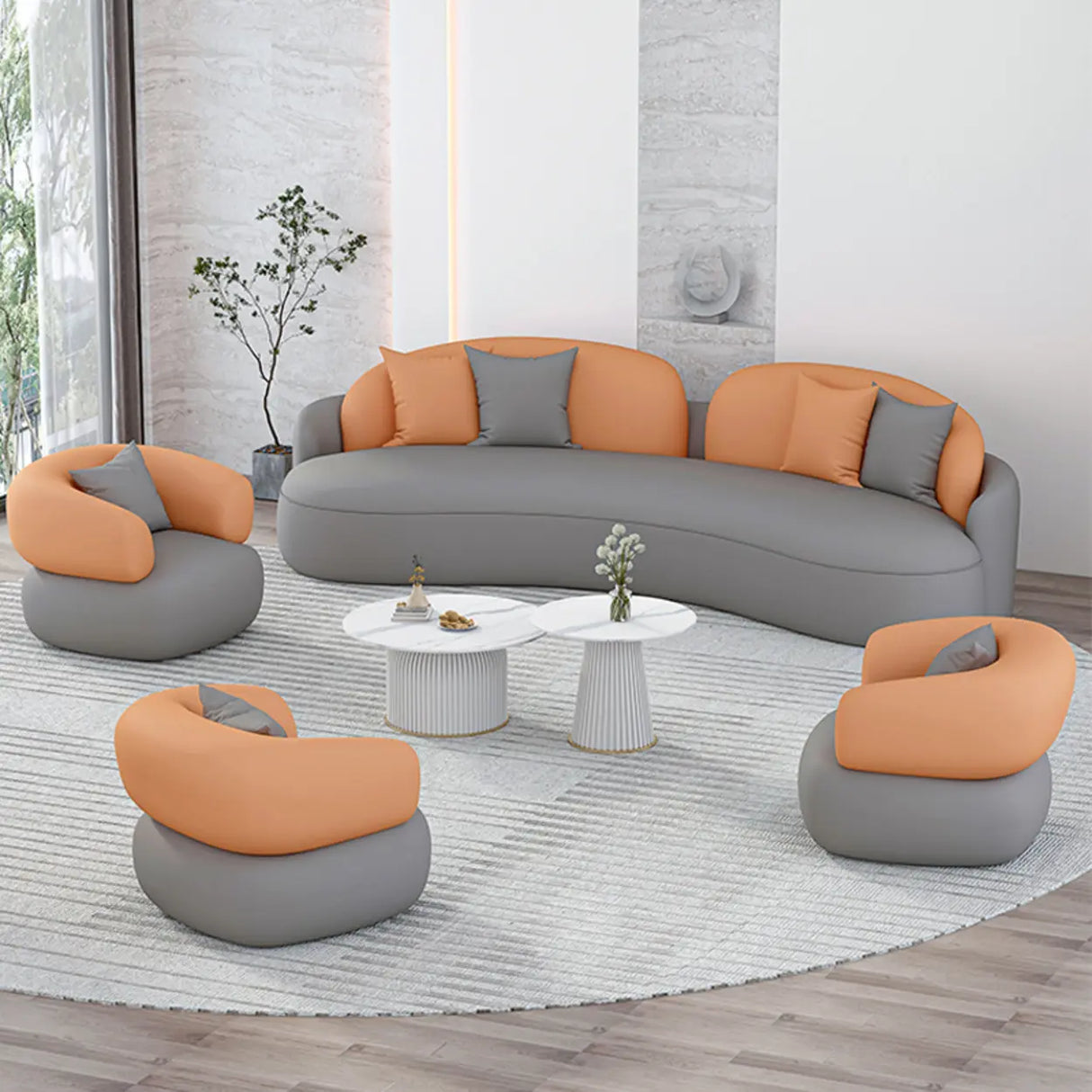 Modern Two-Tone Curved Leather Concealed Support Sofa Image - 8