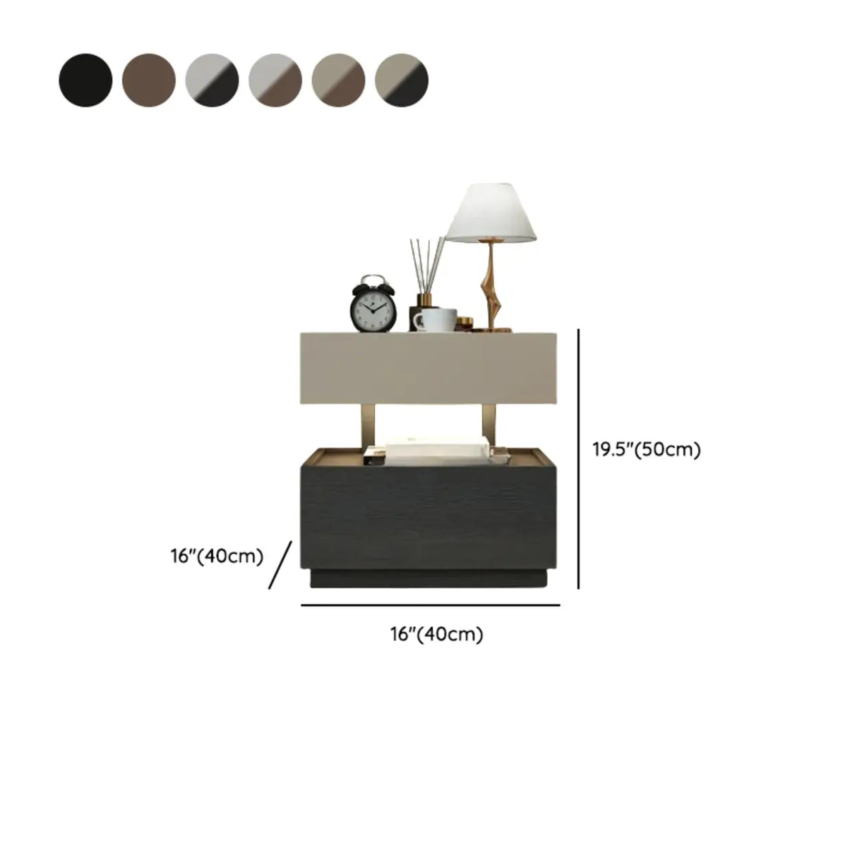 Modern Two-Tone Nightstand with Dual Drawers and LED Light