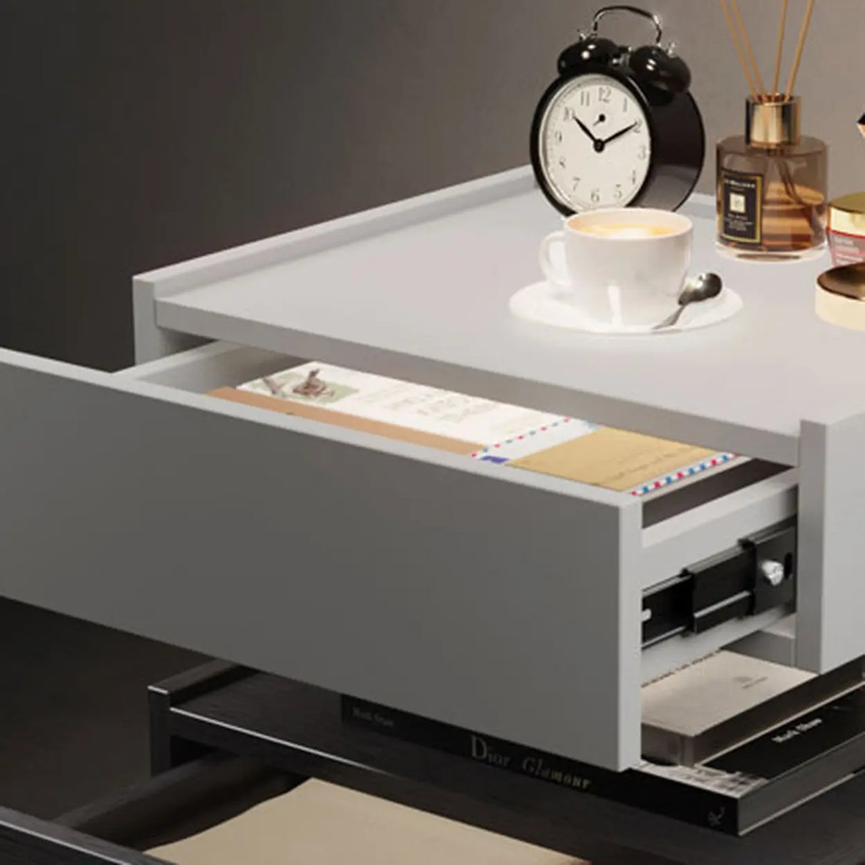 Modern Two-Tone Nightstand with Dual Drawers and LED Light Image - 8