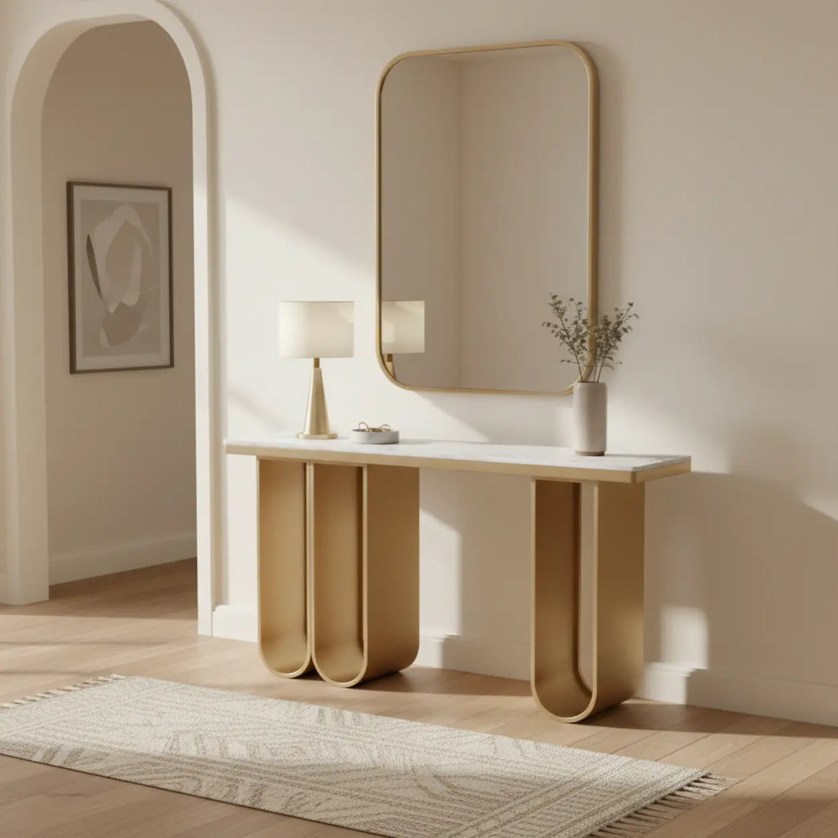 Modern U-Shaped Leg Scratch Resistant Stone Console Table Image - 1