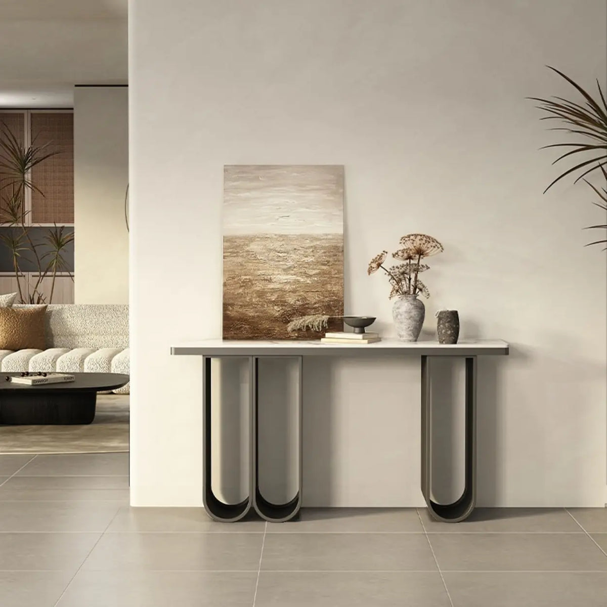 Modern U-Shaped Leg Scratch Resistant Stone Console Table Image - 3