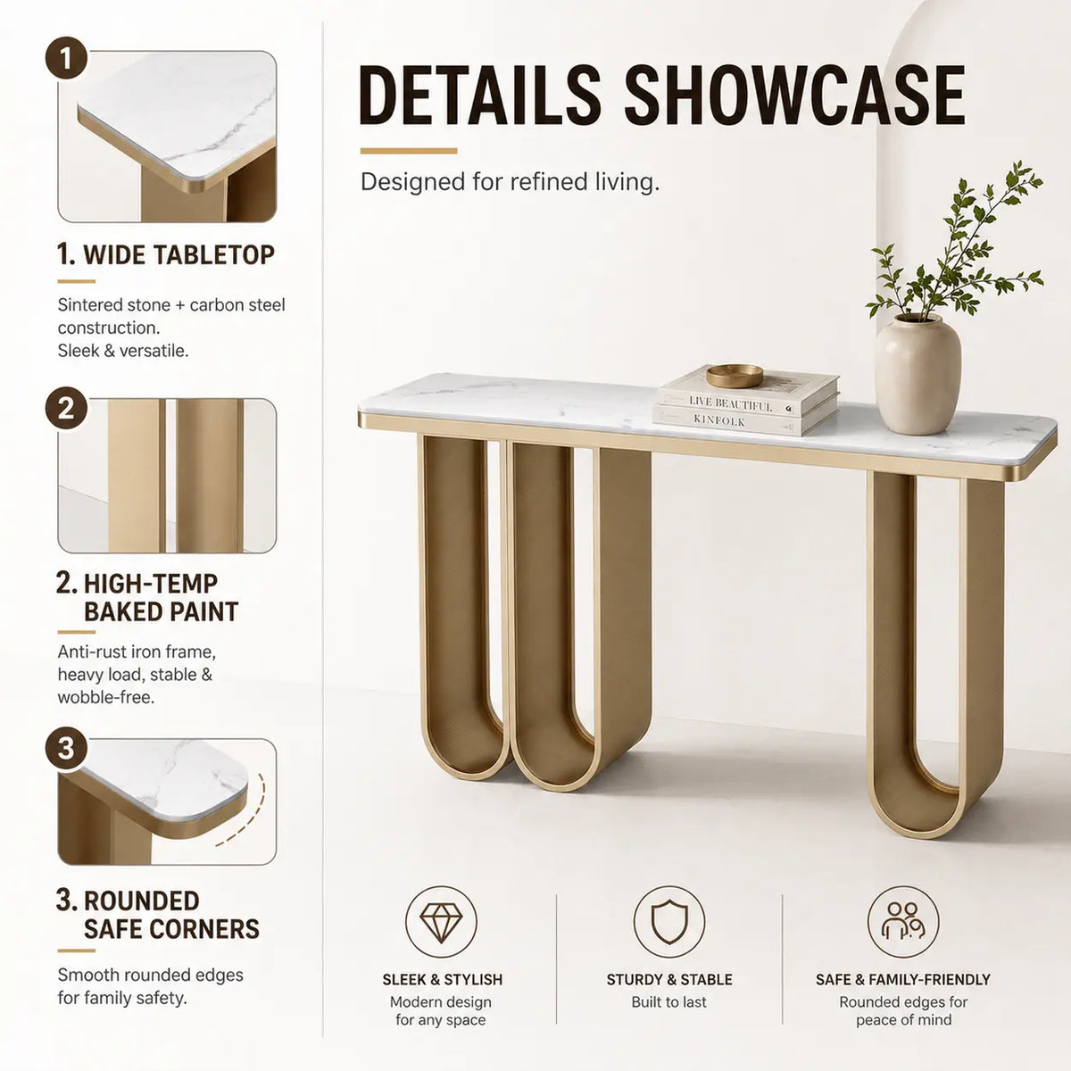 Modern U-Shaped Leg Scratch Resistant Stone Console Table Image - 5