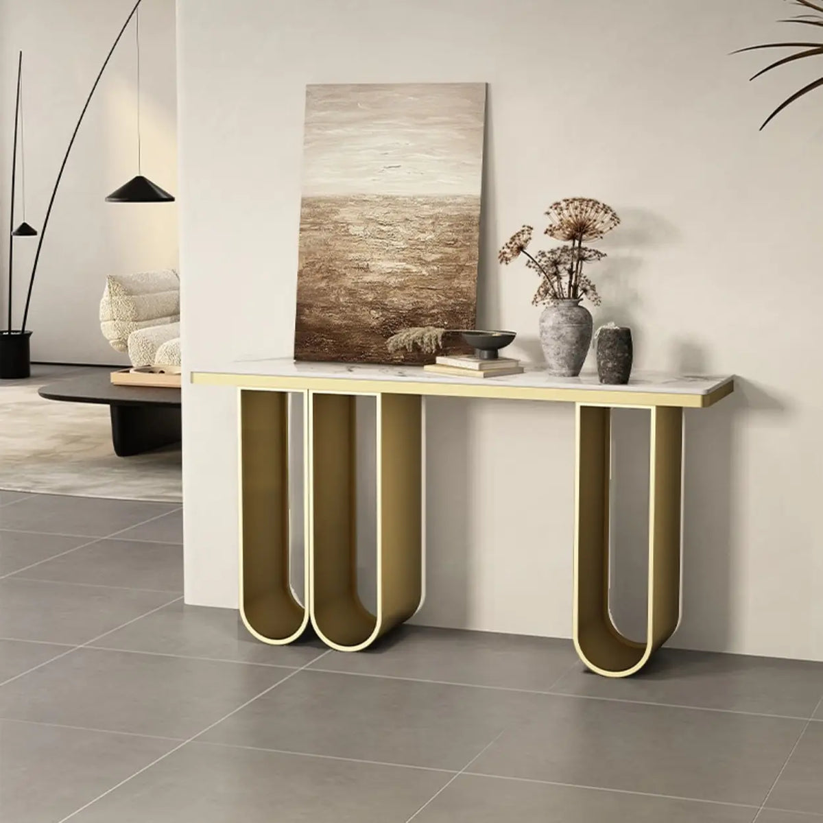 Modern U-Shaped Leg Scratch Resistant Stone Console Table Image - 6
