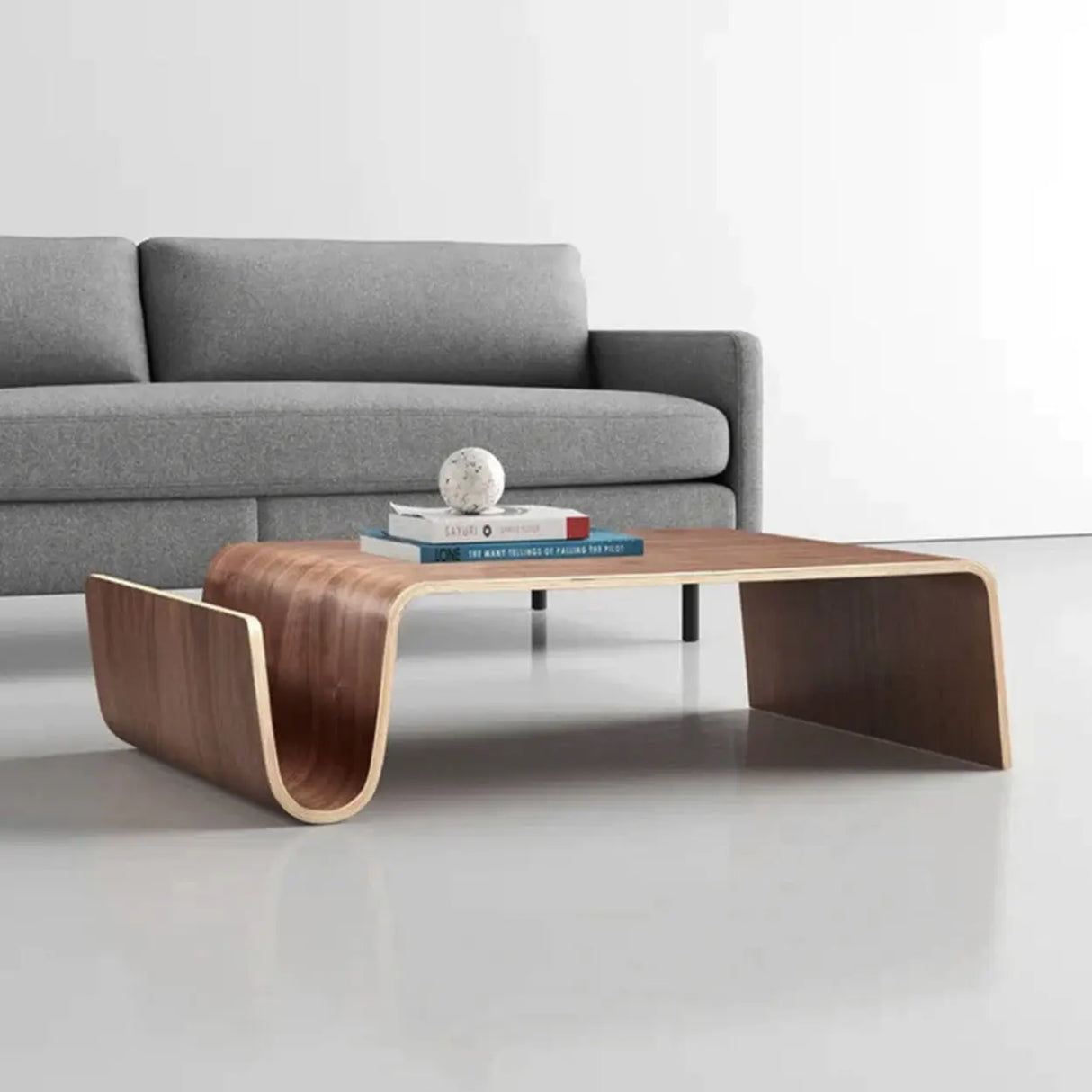 Modern Unique Curved Wood Integrated Coffee Table Image - 3
