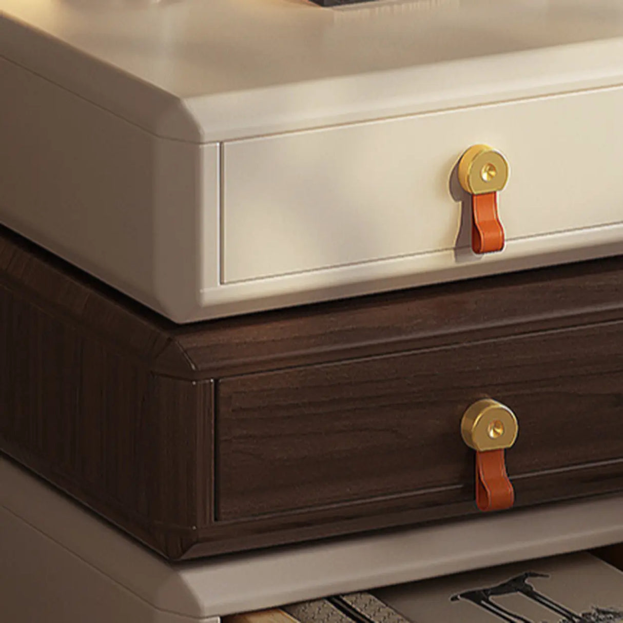 Modern Unique Stacked Swivel Wood Nightstand with Drawers Image - 9