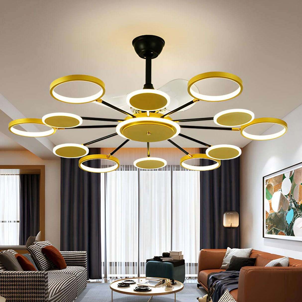 Modern Unique Starburst Metal Ceiling Fan with Light Image - 14