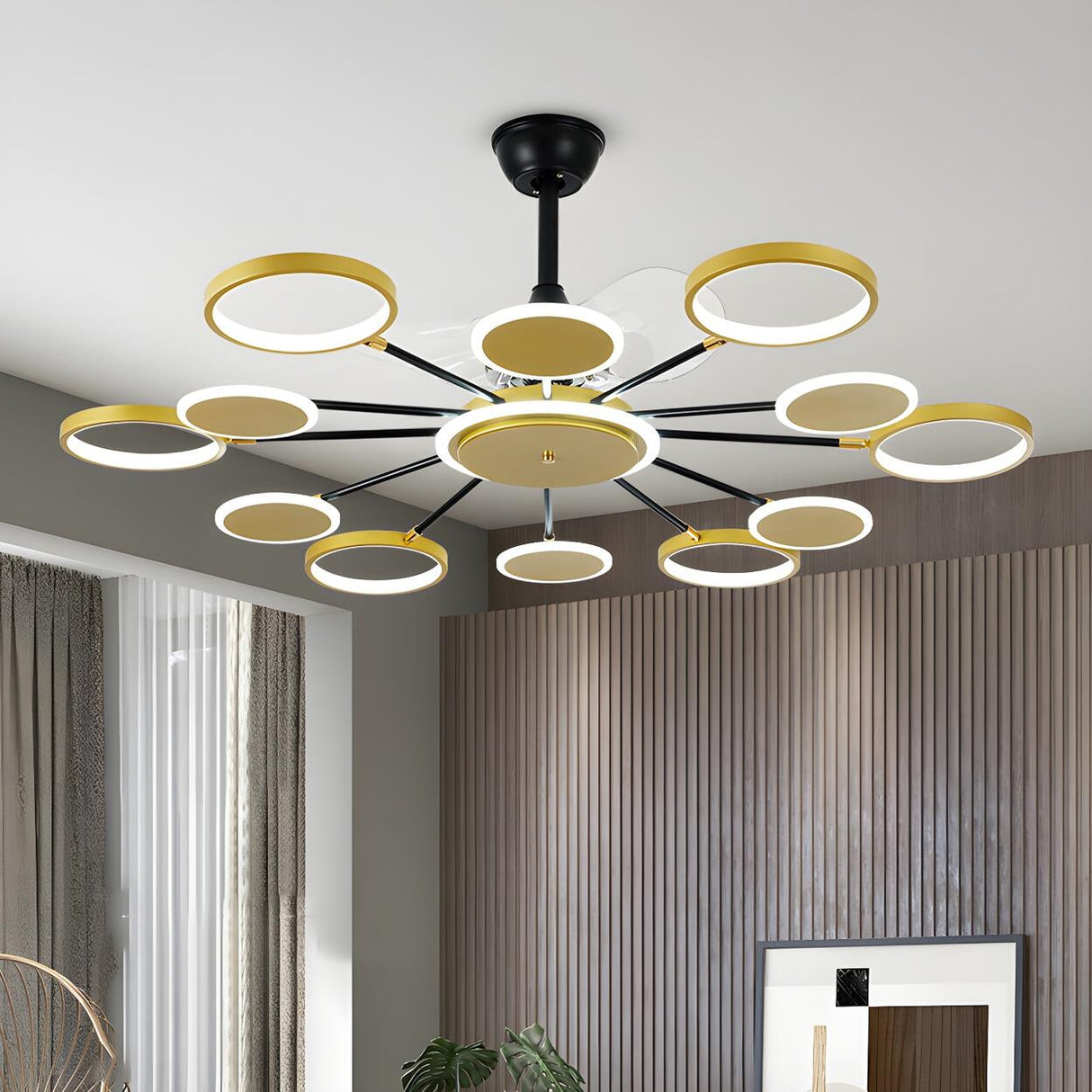 Modern Unique Starburst Metal Ceiling Fan with Light Image - 15