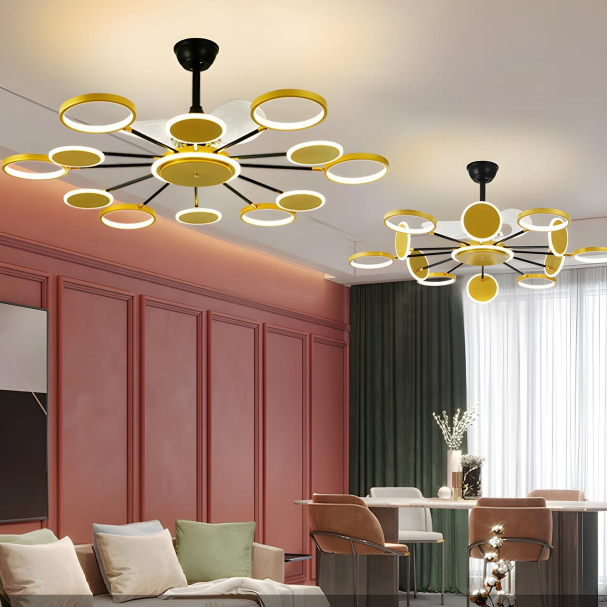 Modern Unique Starburst Metal Ceiling Fan with Light Image - 16