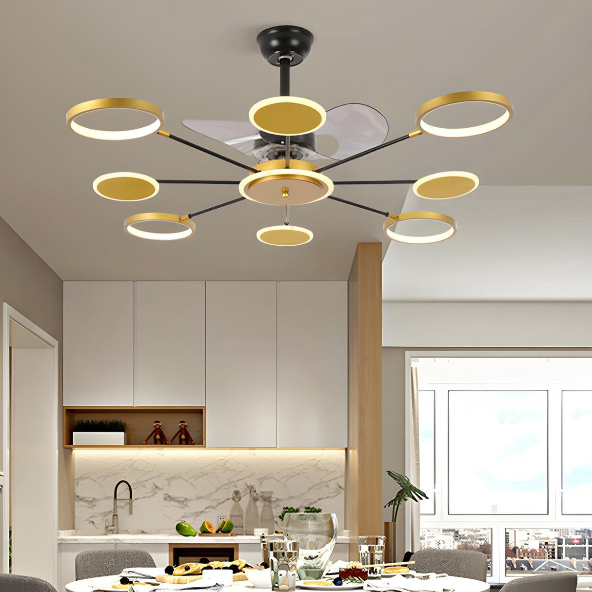 Modern Unique Starburst Metal Ceiling Fan with Light Image - 3