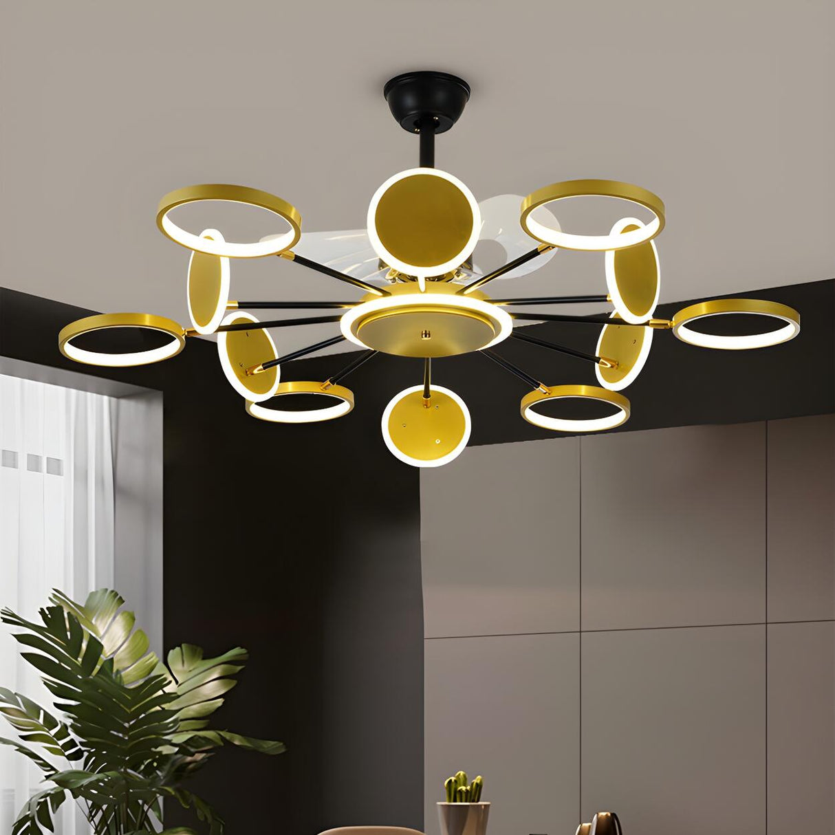 Modern Unique Starburst Metal Ceiling Fan with Light Image - 5