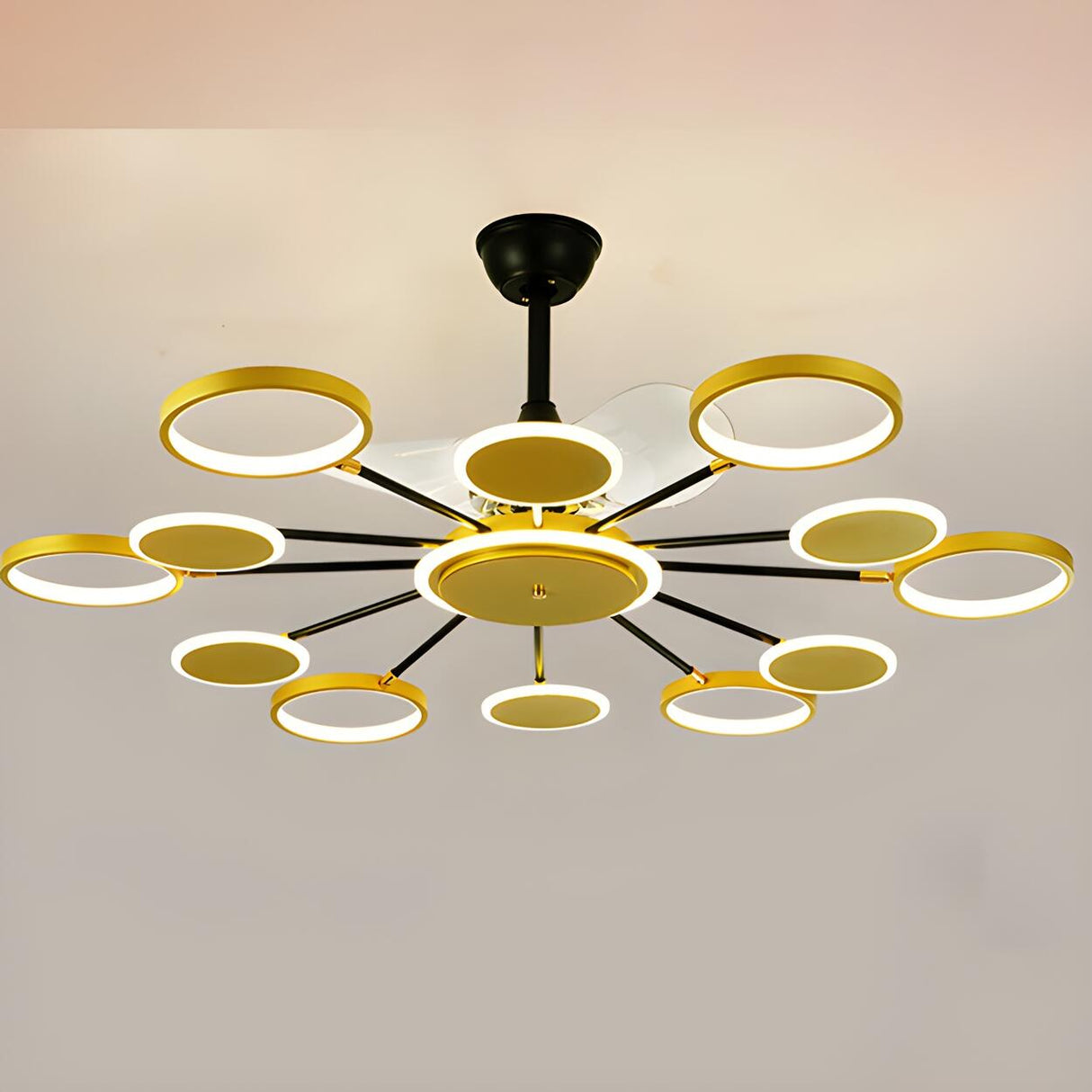 Modern Unique Starburst Metal Ceiling Fan with Light Image - 8