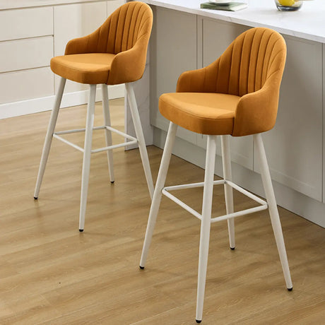 Modern Upholstered Apricot Rectangular Bar Stools with Arms Image - 1