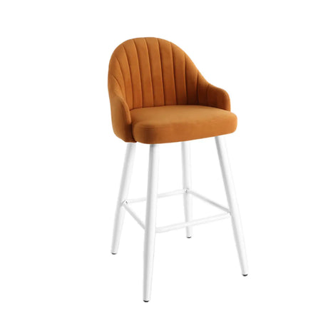 Modern Upholstered Apricot Rectangular Bar Stools with Arms Image - 2