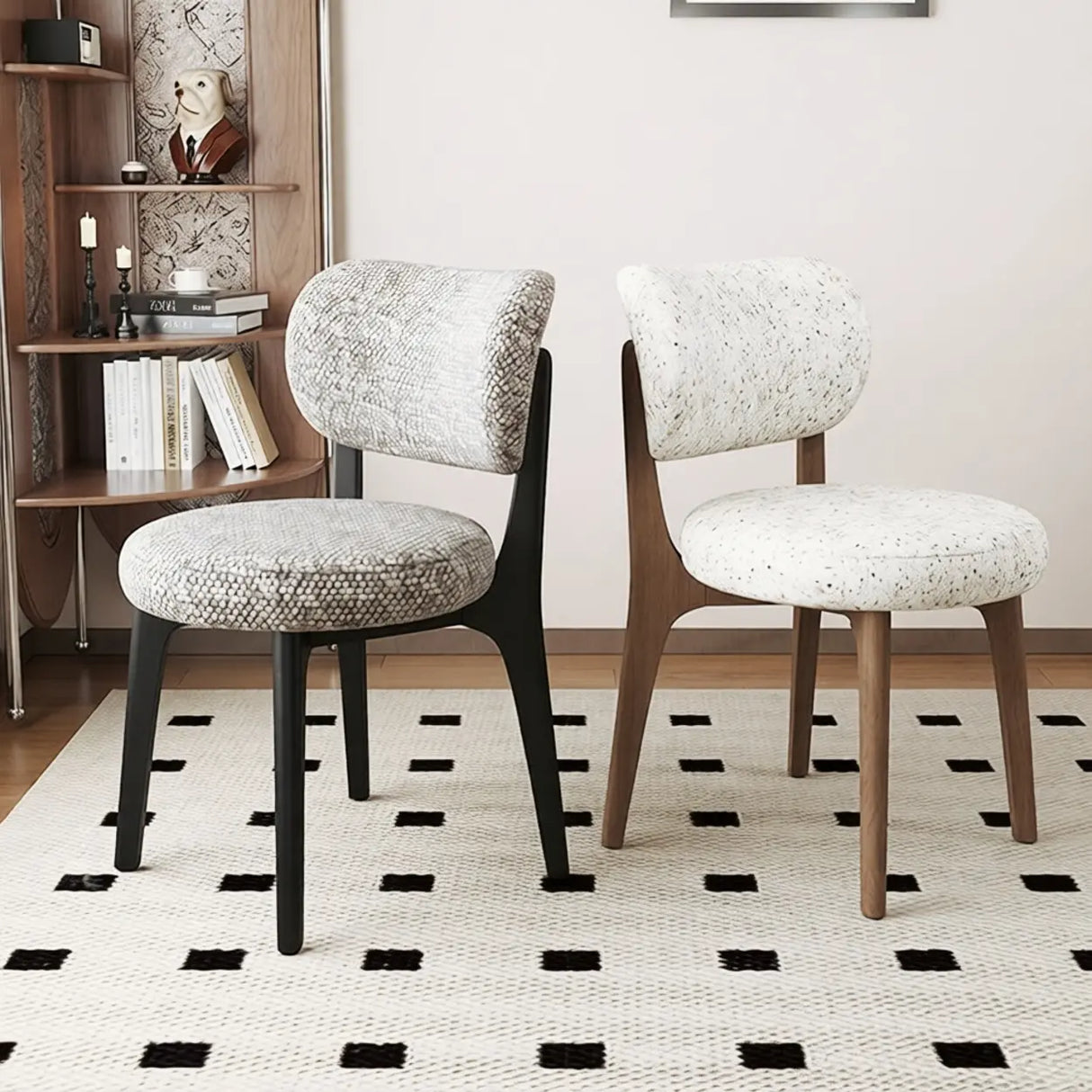 Modern Upholstered Curved Back Armless Wood Dining Chair Image - 1