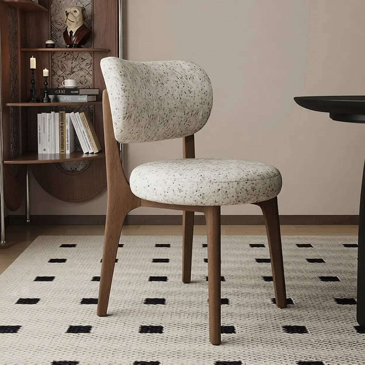 Modern Upholstered Curved Back Armless Wood Dining Chair Image - 12