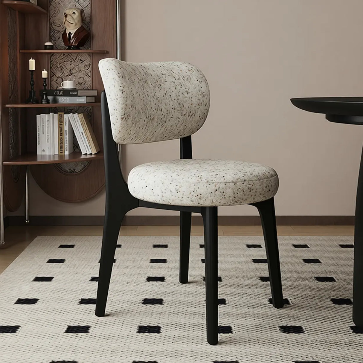 Modern Upholstered Curved Back Armless Wood Dining Chair Image - 5