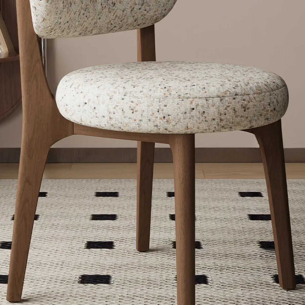 Modern Upholstered Curved Back Armless Wood Dining Chair Image - 8