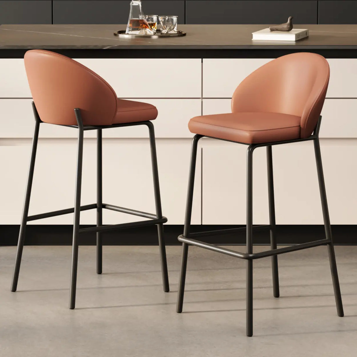 Modern Upholstered Leather Bar Stool with Backrest Image - 1
