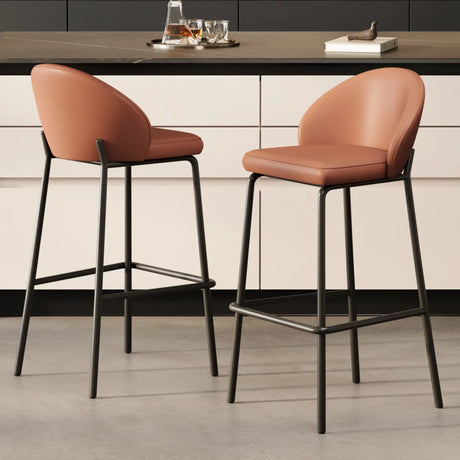 Modern Upholstered Leather Bar Stool with Backrest Image - 1