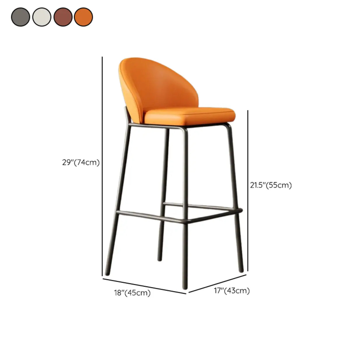 Modern Upholstered Leather Bar Stool with Backrest