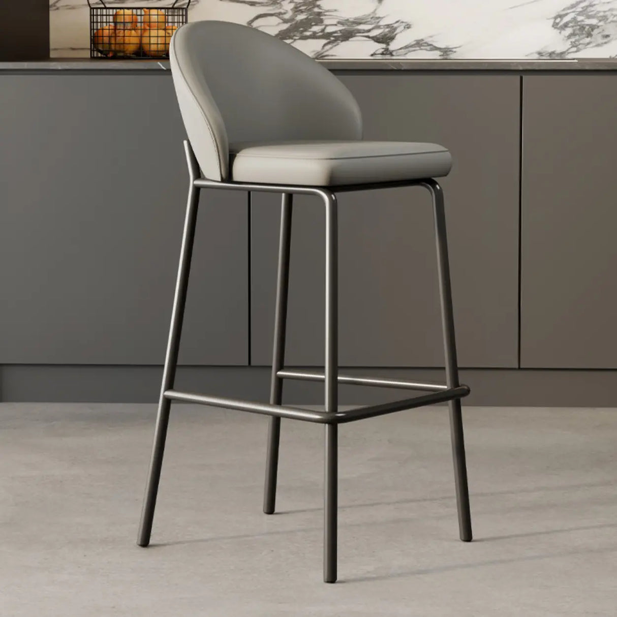 Modern Upholstered Leather Bar Stool with Backrest Image - 2