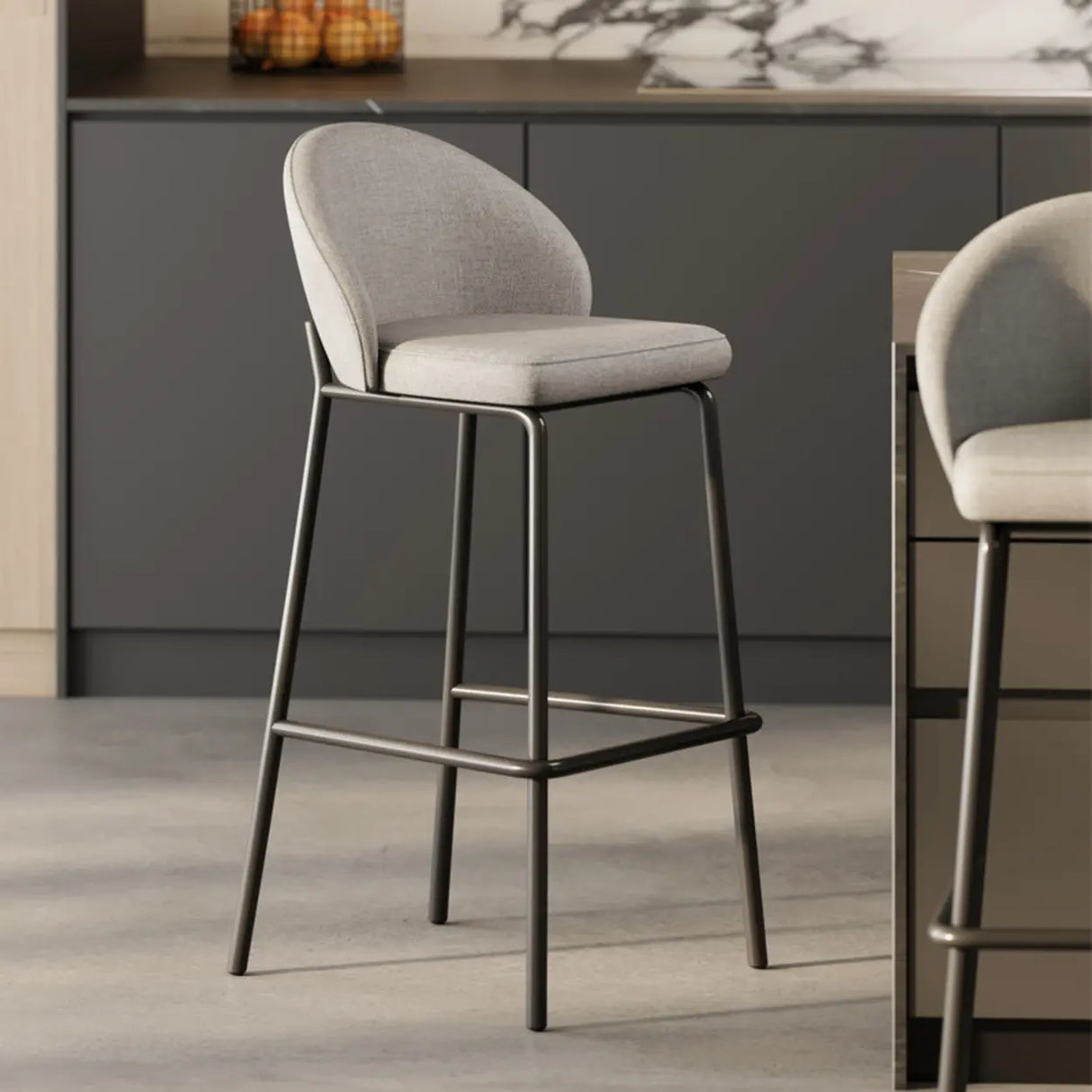 Modern Upholstered Leather Bar Stool with Backrest Image - 4