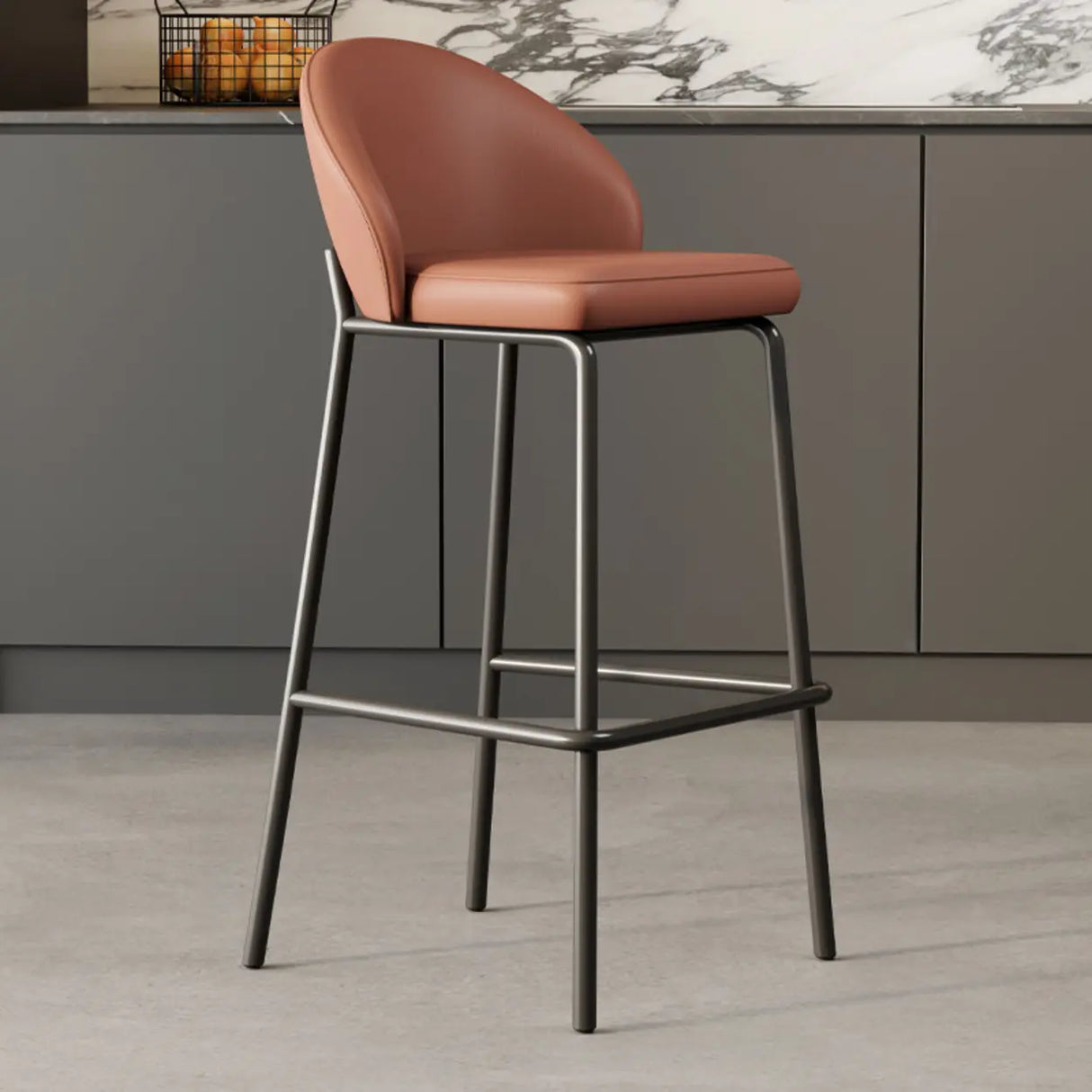 Modern Upholstered Leather Bar Stool with Backrest Image - 5