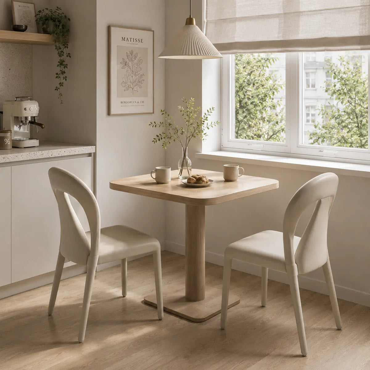 Modern Upholstered Leather Curved Back Off-White Dining Chair Image - 1