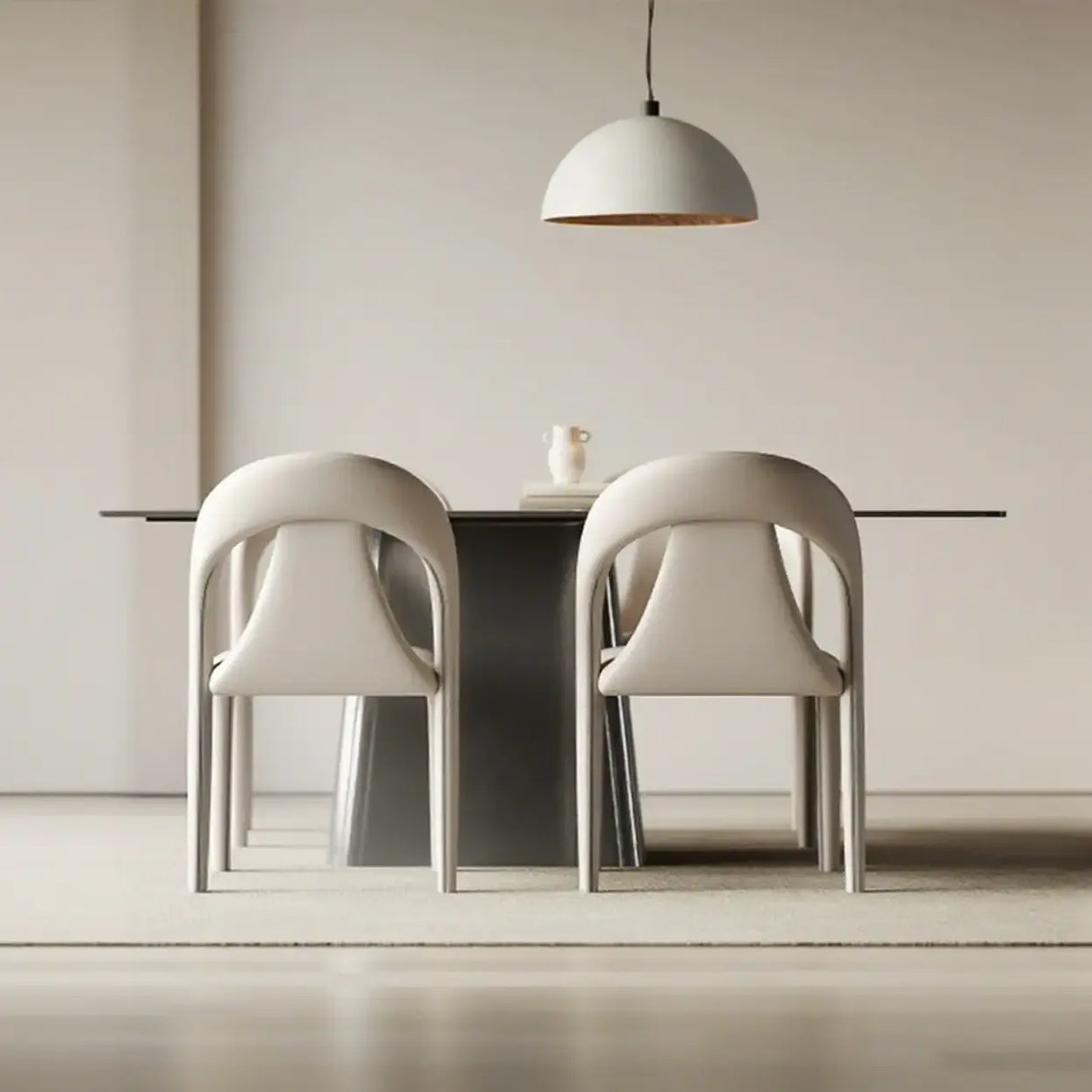 Modern Upholstered Leather Curved Back Off-White Dining Chair Image - 1