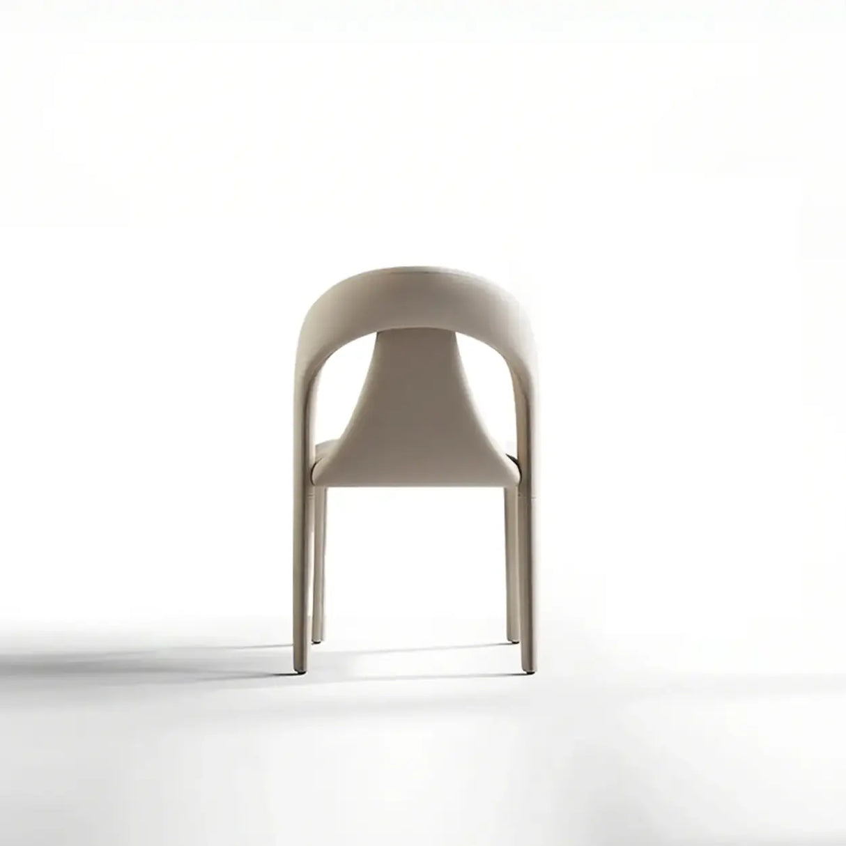 Modern Upholstered Leather Curved Back Off-White Dining Chair Image - 2