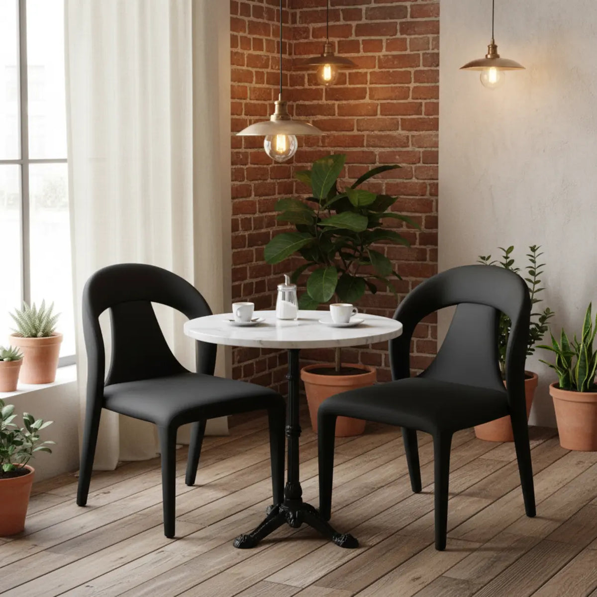 Modern Upholstered Leather Curved Back Off-White Dining Chair Image - 3
