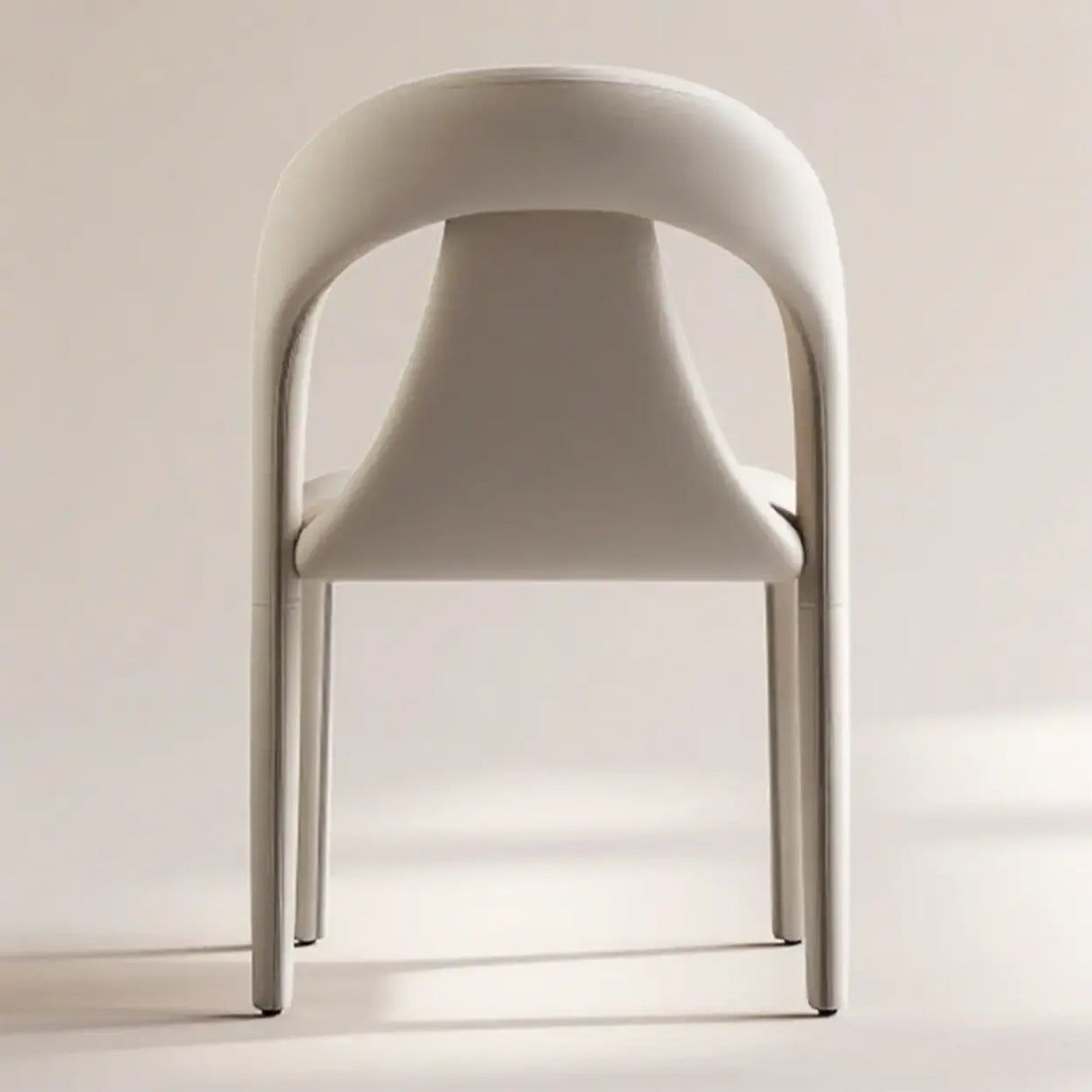 Modern Upholstered Leather Curved Back Off-White Dining Chair Image - 3