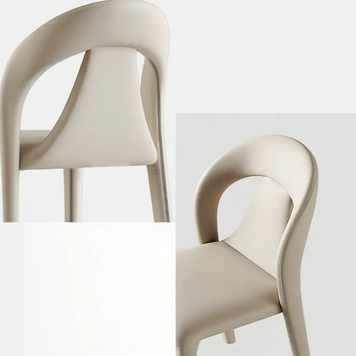 Modern Upholstered Leather Curved Back Off-White Dining Chair Image - 5