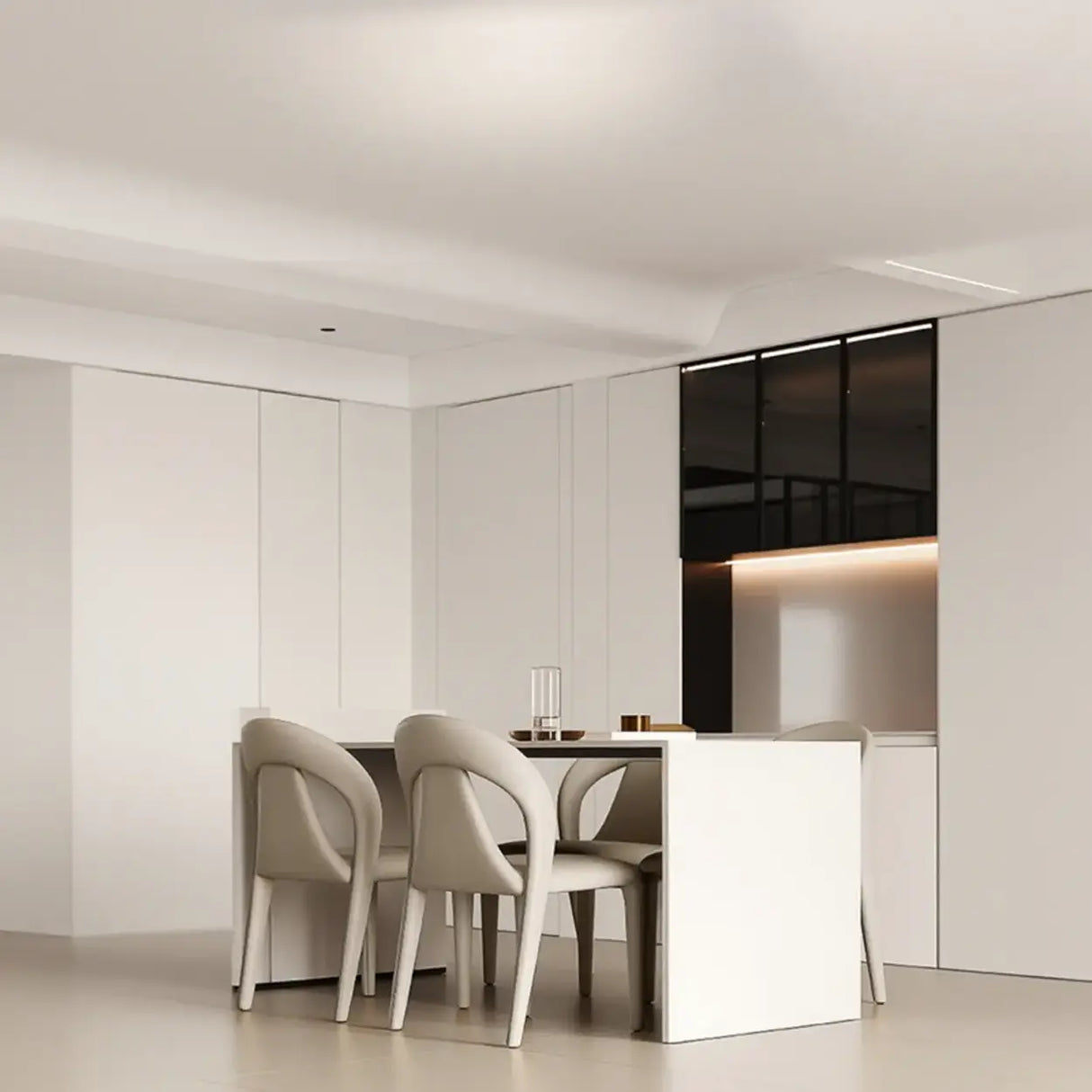 Modern Upholstered Leather Curved Back Off-White Dining Chair Image - 7