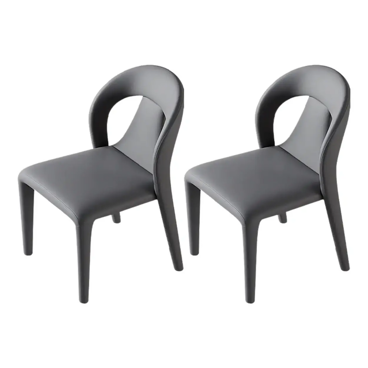 Modern Upholstered Leather Curved Back Off-White Dining Chair Image - 8
