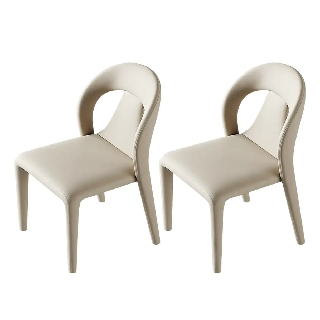 Modern Upholstered Leather Curved Back Off-White Dining Chair Image - 9