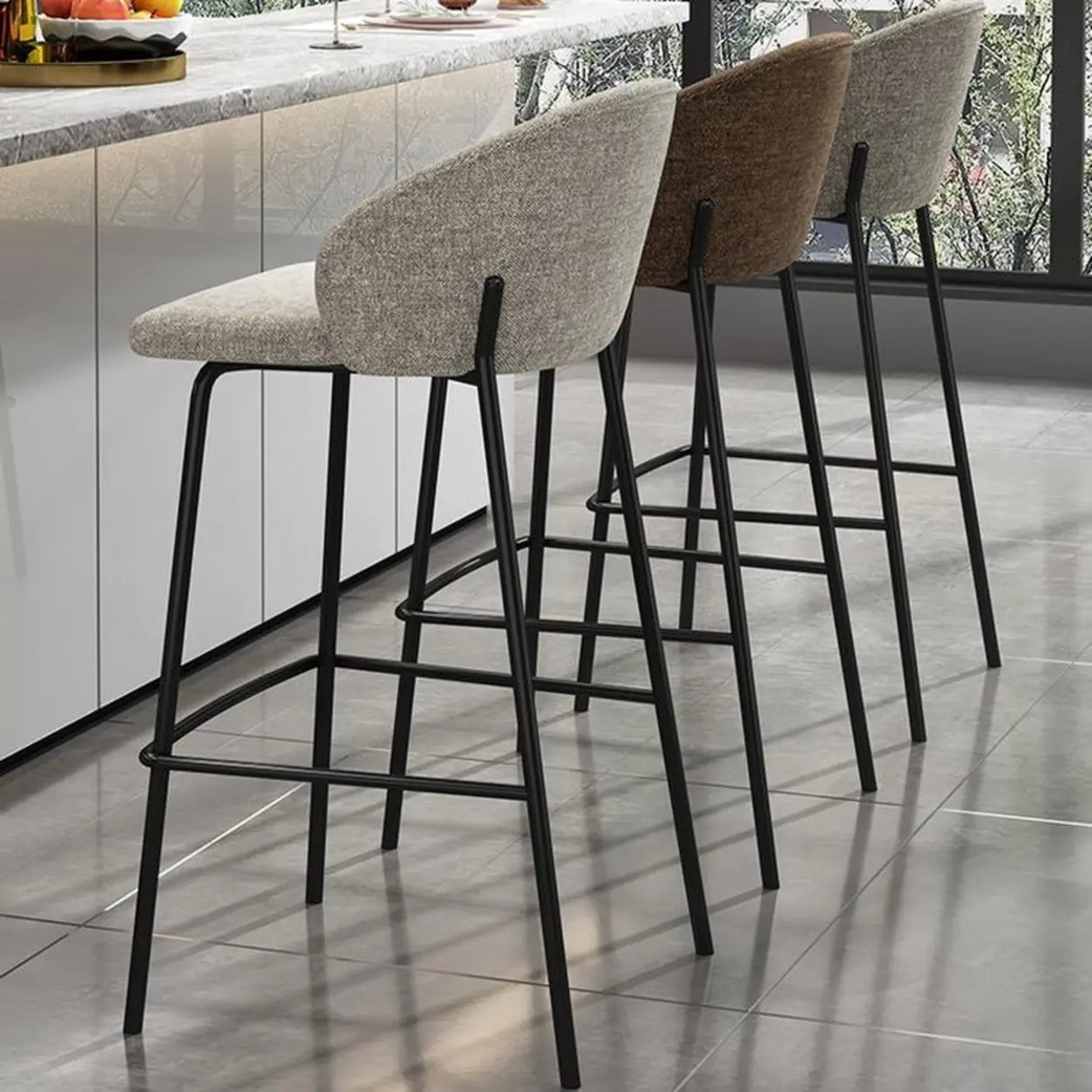 Modern Upholstered Low Back Bar Stool with Metal Frame Image - 4